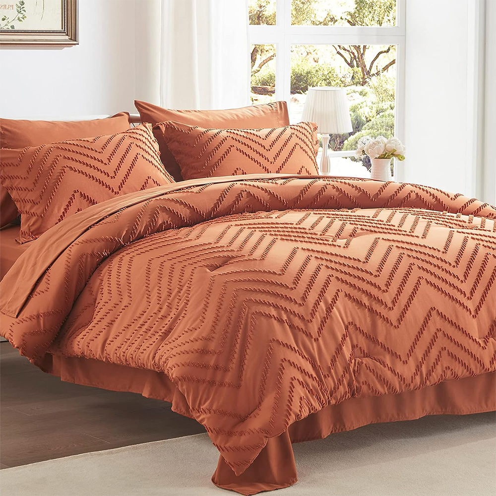 BROWN JACQUARD BOHO WAVE CLIPED CLIPED SET SET 7PCS Puntatore con foglio da letto set